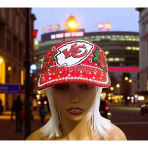 Visor Hat "Kansas City Chiefs" Custom Made Red Visor Cap